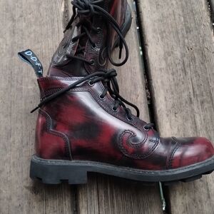 John Fluevog Red and Black Leather Boots